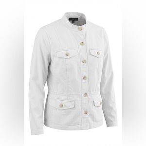 Talbots White Utility Military Jacket button up No Collar Size L
